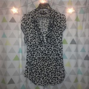 Black & White Leopard Ruffle Top